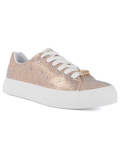 Juicy Couture Alanis B Womens Rhinestone Lace-up Casual And Fashion Sneakers In Rose Gold