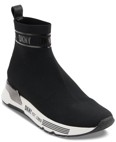Dkny Women's Neddie Pull-on Sock Sneakers In Black,dark Gunmetal
