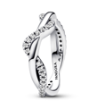 Pandora Sterling Silver With Clear Cubic Zirconia Double Wave Ring In Silver