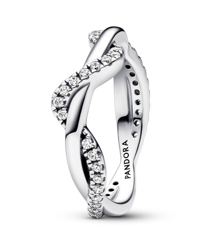 Pandora Sterling Silver With Clear Cubic Zirconia Double Wave Ring