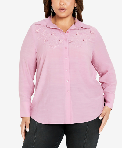 Avenue Plus Size Forget Me Not Collared Shirt In Lilac Mist