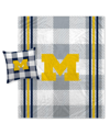 PEGASUS HOME FASHIONS MICHIGAN WOLVERINES GRAY PLAID STRIPES BLANKET AND PILLOW COMBO SET