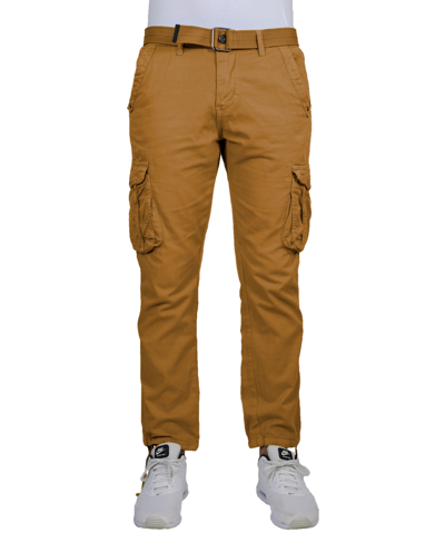 Blu Rock Men's Vintage-like Cotton Cargo Belted Shorts In Dark Khaki