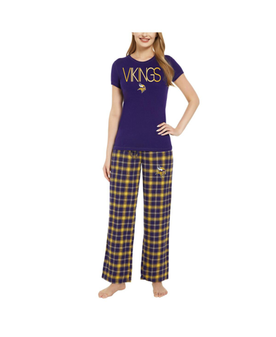 Concepts Sport Women's  Purple, Gold Minnesota Vikings Arctic T-shirt And Flannel Pants Sleep Set In Purple,gold
