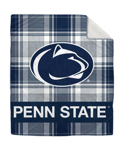 Pegasus Home Fashions Penn State Nittany Lions 50" X 60" Plaid Flannel Sherpa Plush Blanket In Blue