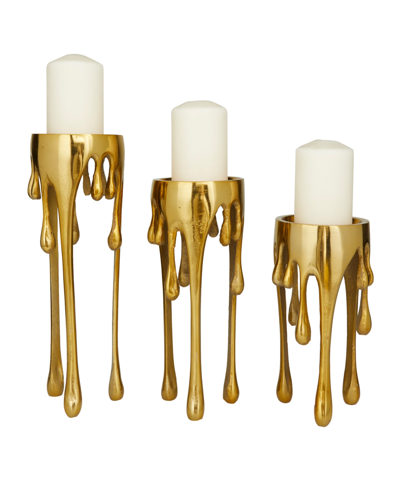 Cosmoliving Aluminum Abstract Pillar Drip Candle Holder Set Of 3 In Gold