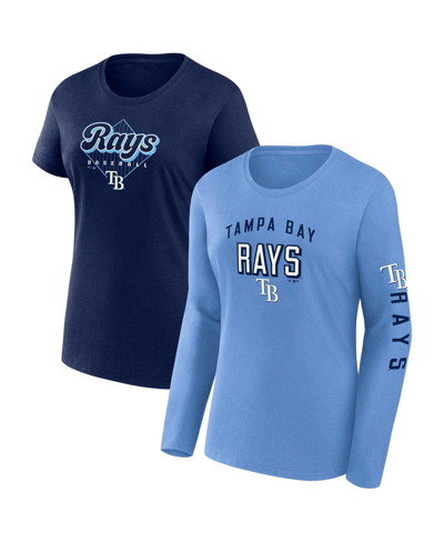 Fanatics Women's  Light Blue, Navy Tampa Bay Rays T-shirt Combo Pack In Light Blue,navy