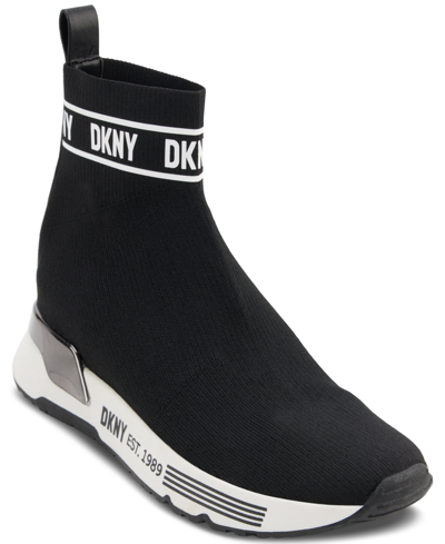 Dkny Women's Neddie Pull-on Sock Sneakers In Black,white