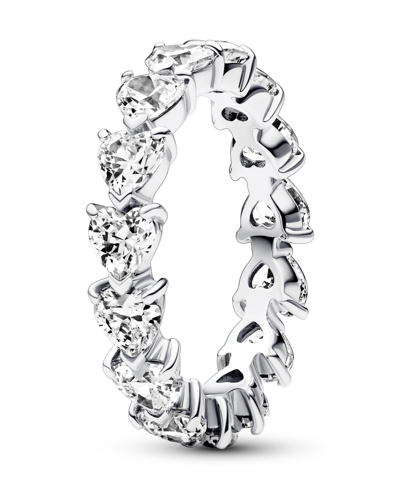 Pandora Sterling Silver With Clear Cubic Zirconia Hearts Ring