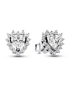 Pandora Sterling Silver With Clear Cubic Zirconia Heart Stud Earrings In Silver