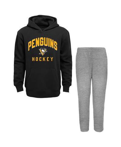 Outerstuff Babies' Toddler Boys Black, Heather Gray Pittsburgh Penguins Play By Play Pullover Hoodie And Pants Set In Black,heather Gray