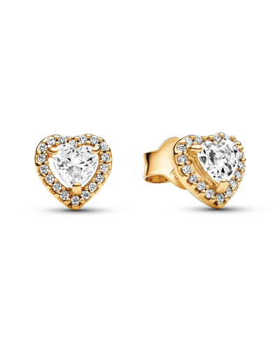 Pandora 14k Gold-plated With Clear Cubic Zirconia Heart Stud Earrings