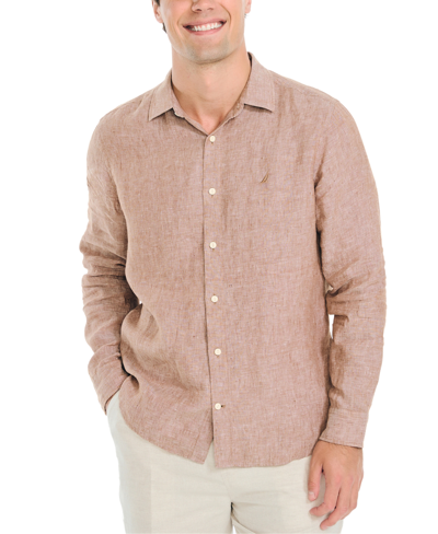 Nautica Men's Classic-fit Long-sleeve Button-up Solid Linen Shirt In Pepper Red
