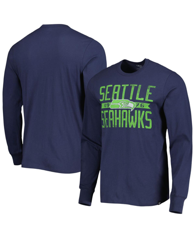 47 Brand Men's ' College Navy Distressed Seattle Seahawks Brand Wide Out Franklin Long Sleeve T-shirt