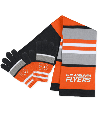 Wear By Erin Andrews Women's  Philadelphia Flyers Stripe Glove And Scarf Set In Orange,black