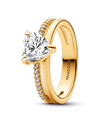 Pandora Heart 14k Gold-plated Ring With Clear Cubic Zirconia In Gold