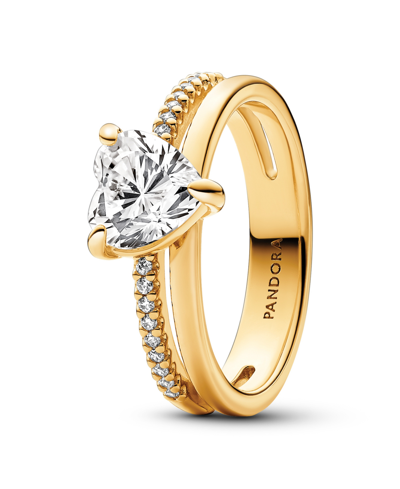 Pandora Heart 14k Gold-plated Ring With Clear Cubic Zirconia