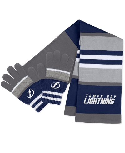 Wear By Erin Andrews Women's  Tampa Bay Lightning Stripe Glove And Scarf Set In Gray,black