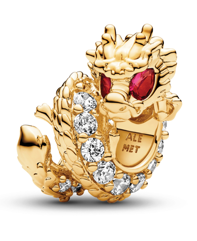 Pandora 14k Gold-plated Dragon Charm In Red