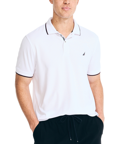 Nautica Men's Navtech Classic-fit Moisture-wicking Performance Tipped Polo Shirt In Bright White