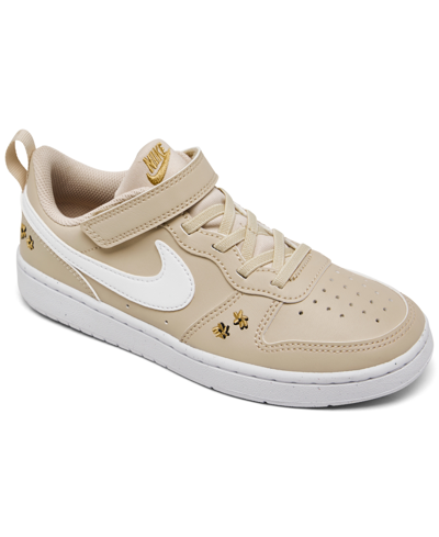 Nike Kids' Little Girls Court Borough Low Recraft Fastening Strap Casual Sneakers From Finish Line In Snow Drift,white