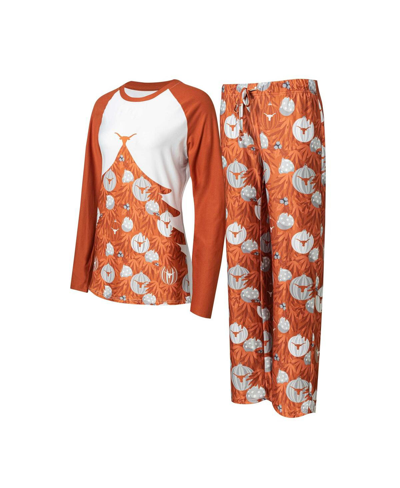 Concepts Sport Women's  Texas Orange Texas Longhorns Tinsel Ugly Sweater Long Sleeve T-shirt And Pant