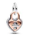 Pandora Sterling Silver And 14k Rose Gold Padlock Heart Charm In Rose