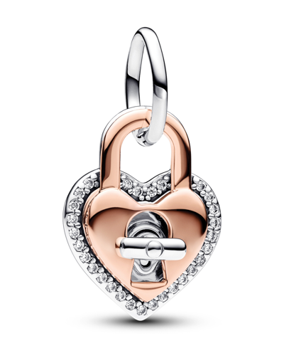 Pandora Sterling Silver And 14k Rose Gold Padlock Heart Charm