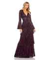 MAC DUGGAL WOMEN'S EMBELLISHED BELL SLEEVE TIERED GOWN
