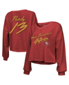 Majestic Threads Nick Bosa Scarlet San Francisco 49ers Name & Number Script Off-shoulder Cropped Lon In Scarlet
