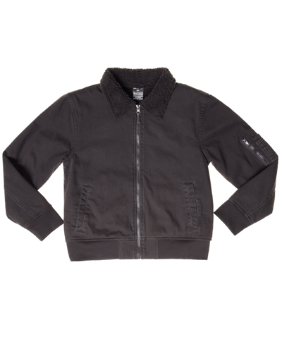 Ring Of Fire Kids' Big Boys Sherpa Lined Denim Bomber Jacket With Sherpa Collar In Carbon