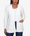 Alfred Dunner Plus Size Classics Chenille Long Open Cardigan Sweater In Ivory