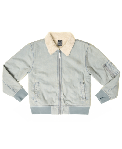 Ring Of Fire Kids' Big Boys Sherpa Lined Denim Bomber Jacket With Sherpa Collar In Ice Melt