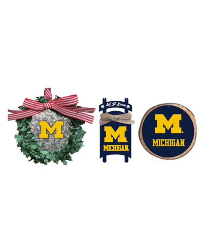 Memory Company The  Michigan Wolverines Three-pack Wreath, Sled And Circle Ornament Set In Multi