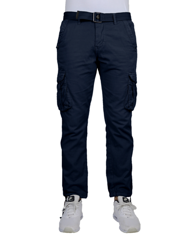 Blu Rock Men's Cotton Cargo Belted Utility Pants Set In Navy