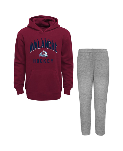 Outerstuff Babies' Toddler Boys Garnet, Heather Gray Colorado Avalanche Play By Play Pullover Hoodie And Pants Set In Garnet,heather Gray