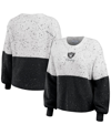 WEAR BY ERIN ANDREWS WOMEN'S WEAR BY ERIN ANDREWS WHITE, BLACK LAS VEGAS RAIDERS COLOR-BLOCK PULLOVER SWEATER