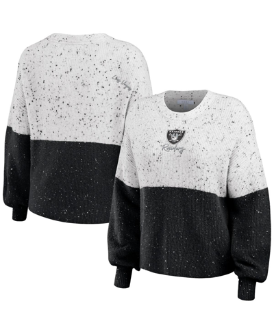 Wear By Erin Andrews White/black Las Vegas Raiders Lighweight Modest Crop Color-block Pullover Swea In White,black