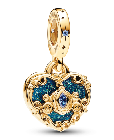 Pandora 14k Gold-plated Disney Cinderella Heart Charm In Blue