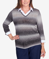 ALFRED DUNNER PETITE CLASSIC SPACE DYE WITH WOVEN TRIM LAYERED SWEATER