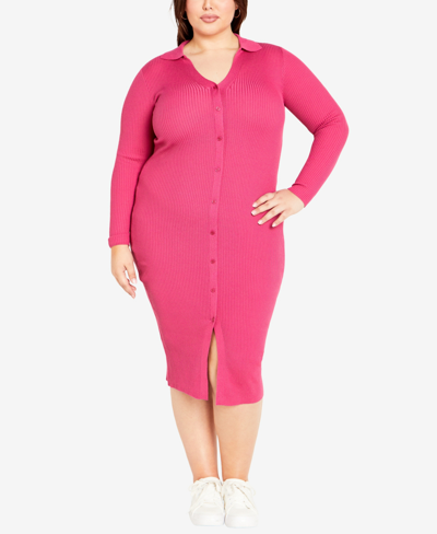 Avenue Plus Size Scarlett Rib Midi Dress In Magenta