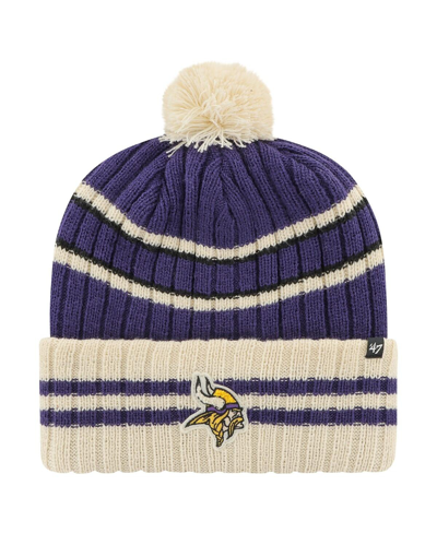 47 Brand Men's ' Purple, Cream Minnesota Vikings No Huddle Cuffed Knit Hat With Pom In Purple,cream