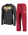 Concepts Sport Cardinal/heathered Charcoal Iowa State Cyclones Meter Long Sleeve T-shirt & Pants Sle In Cardinal,heather Charcoal