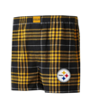 CONCEPTS SPORT MEN'S CONCEPTS SPORT BLACK, GOLD PITTSBURGH STEELERS CONCORD FLANNEL BOXERS