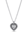Pandora Sterling Silver With Clear Cubic Zirconia Heart Collier Necklace In Silver