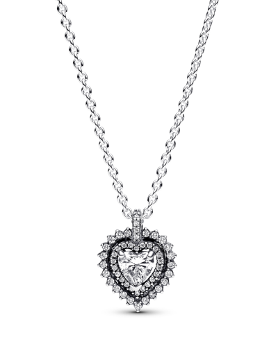 Pandora Sterling Silver With Clear Cubic Zirconia Heart Collier Necklace