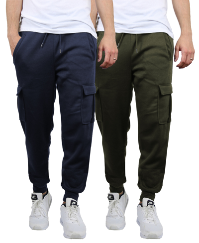Blue Ice Men's Heavyweight Fleece-lined Cargo Jogger Sweatpants, Pack Of 2 In Navy-olive