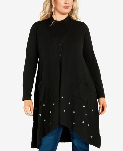 Avenue Plus Size Bernal V-neck Cardigan Sweater In Black