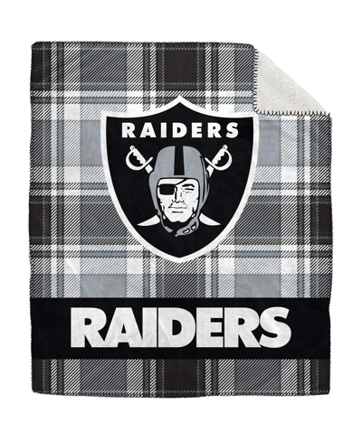 Pegasus Home Fashions Las Vegas Raiders 50" X 60" Plaid Flannel Sherpa Plush Blanket In Black,gray