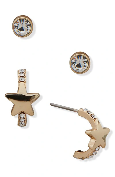 Dkny Gold-tone 2-pc. Set Butterfly & Crystal Stud Earrings In White